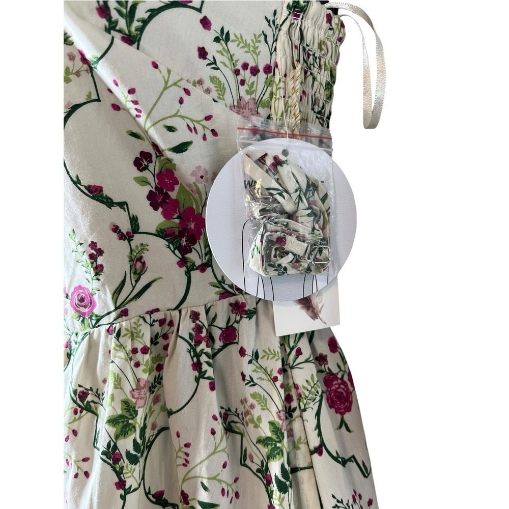 NWT Jessica Simpson Sz XS Dress Midi Floral Cream Pink Green Smocked Basque New - Picture 3 of 13